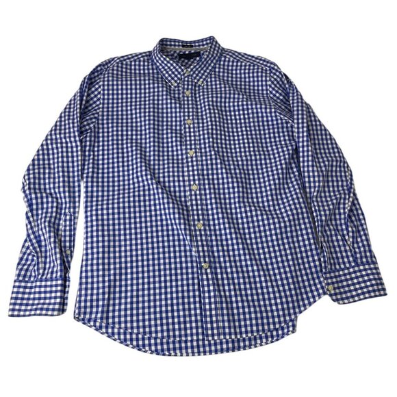 Tommy Hilfiger Men's Button Down Shirt XL Blue White Checkered Cotton Slim Fit - Picture 1 of 4